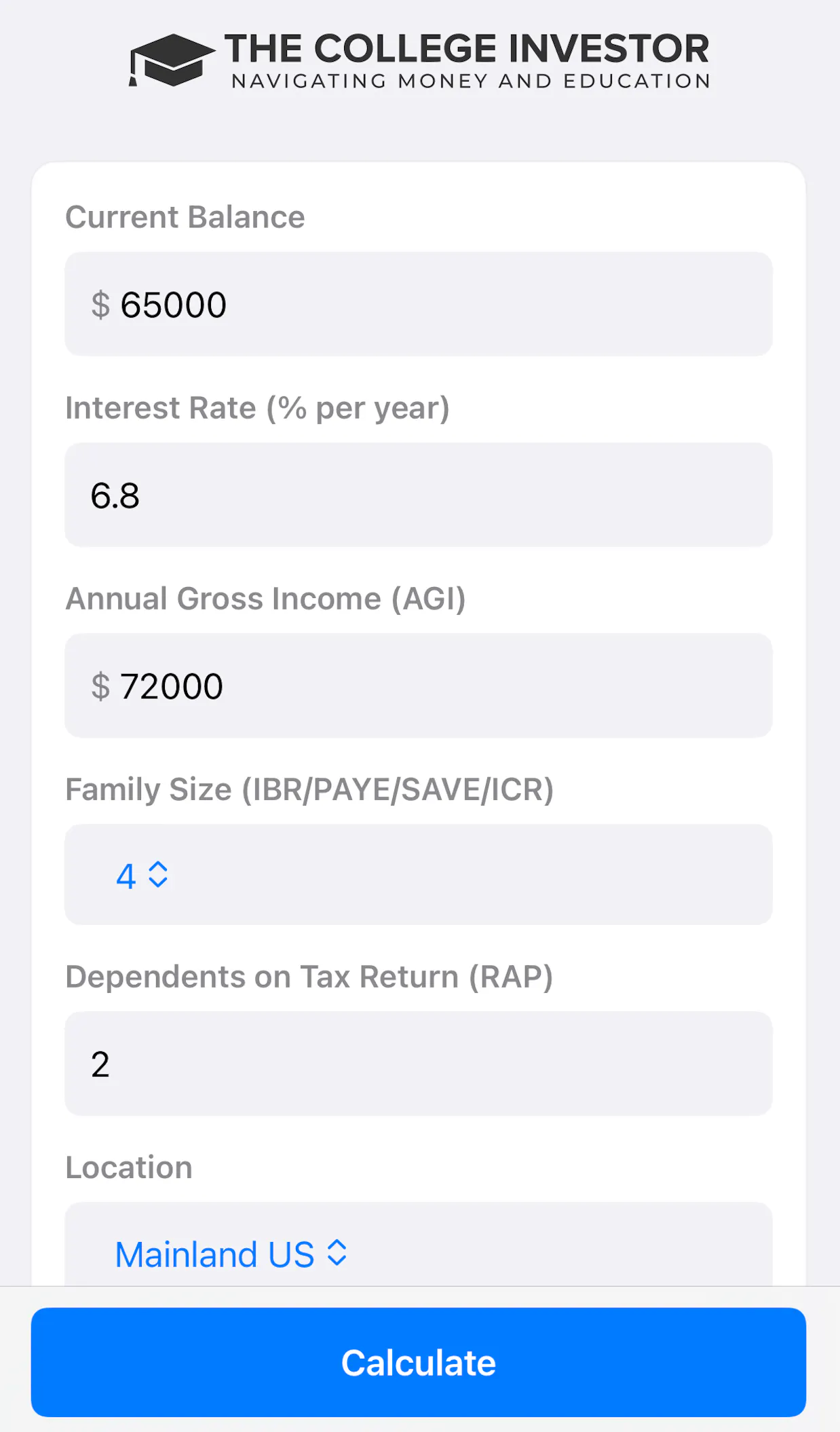Student Loan Calculator by TCI logo